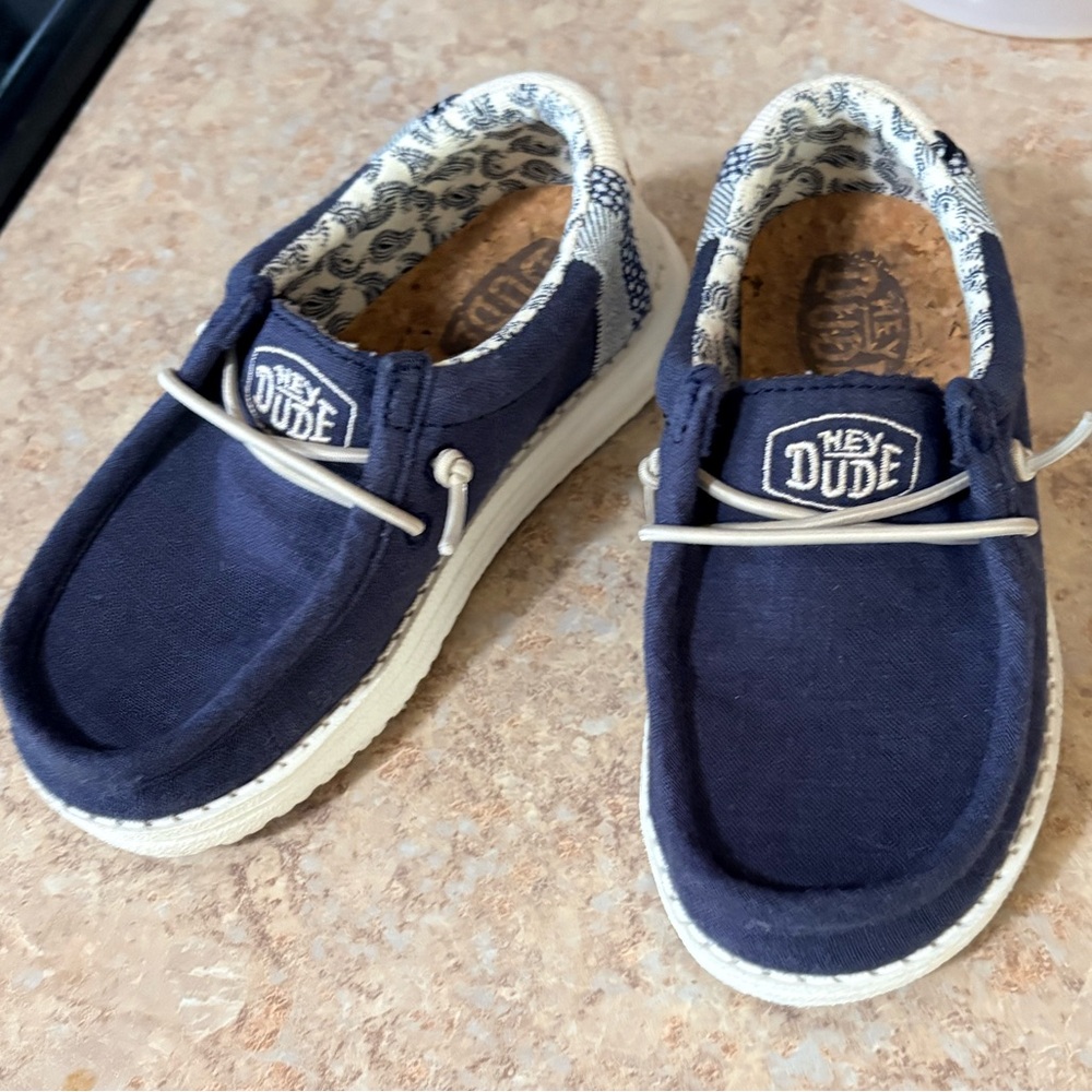 Hey Dude Kids Navy Canvas Slip-On Sneakers with Cream Lining